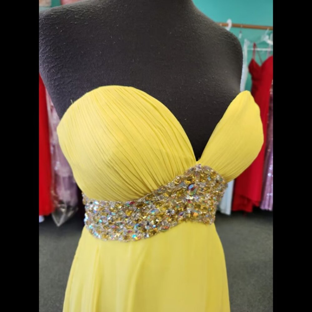 Mori Lee 95098 Size 6 Yellow Chiffon Strapless Prom Dress Evening Formal - Picture 4 of 8